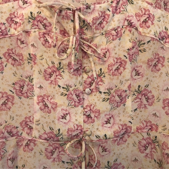 Intermix Iris Silk Tie Front Floral Top - Picture 5 of 6